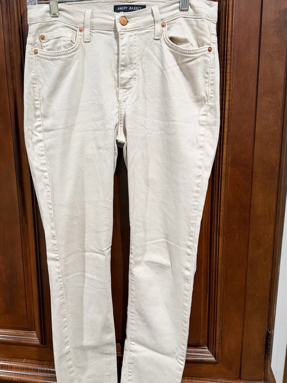 Angry Rabbit Men's Cream Slim Straight Jeans